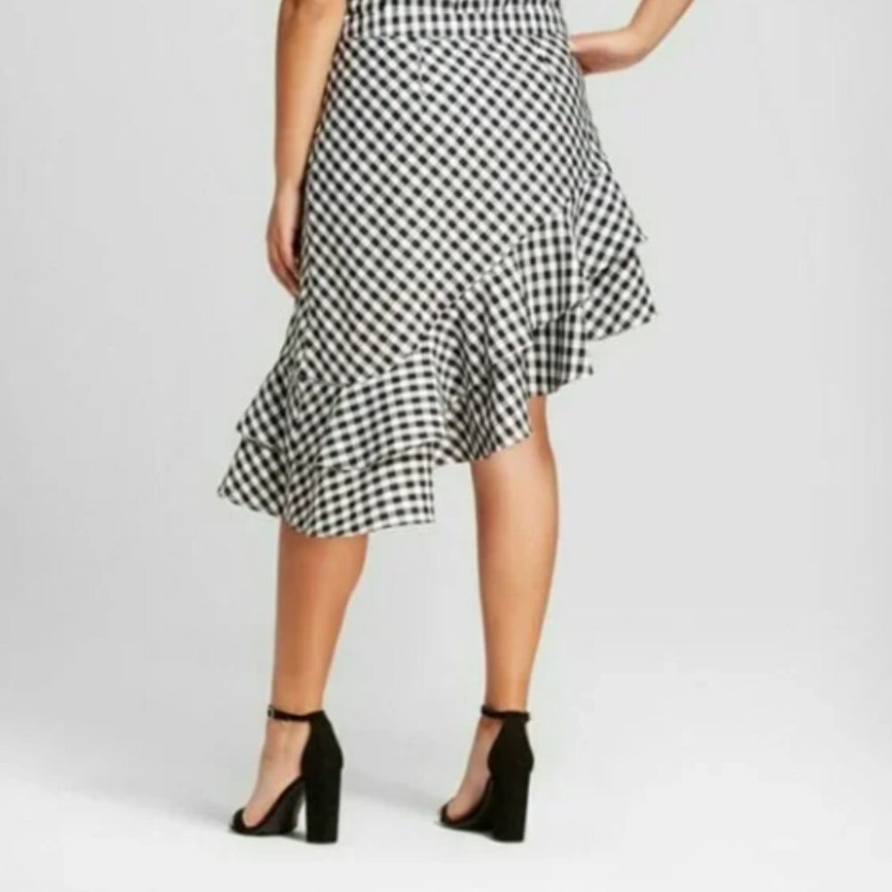 A New Day Ruffle Asymmetrical Black and White Gingham Skirt NWT size‎ 24!